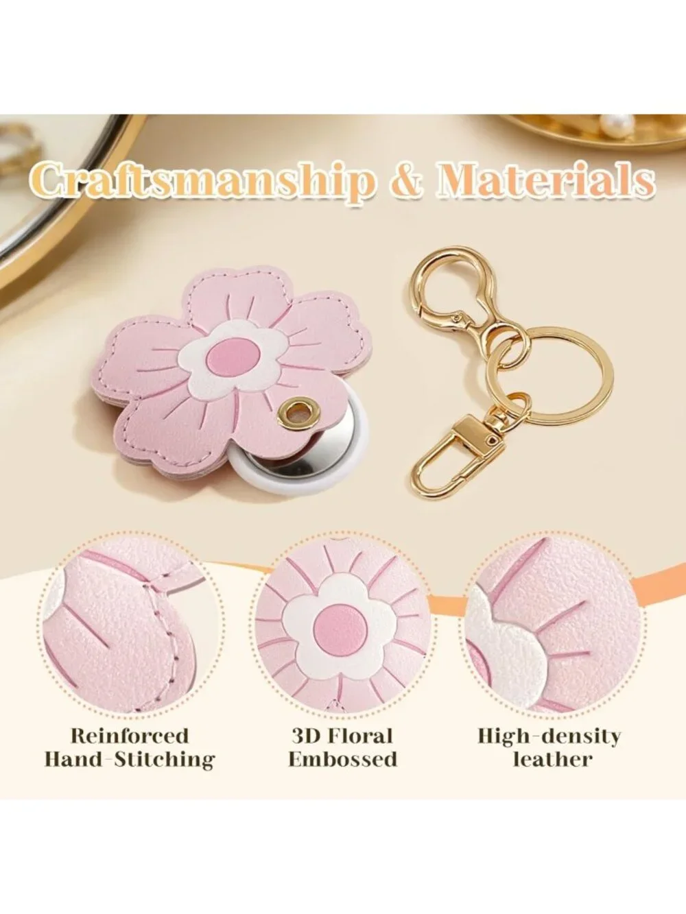 Floral Leather Keychain Holder for AirTag - Protective Case Set of 4